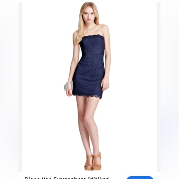 Diane Von Furstenberg Walker, navy blue lace strapless dress sz 8 - Picture 12 of 14